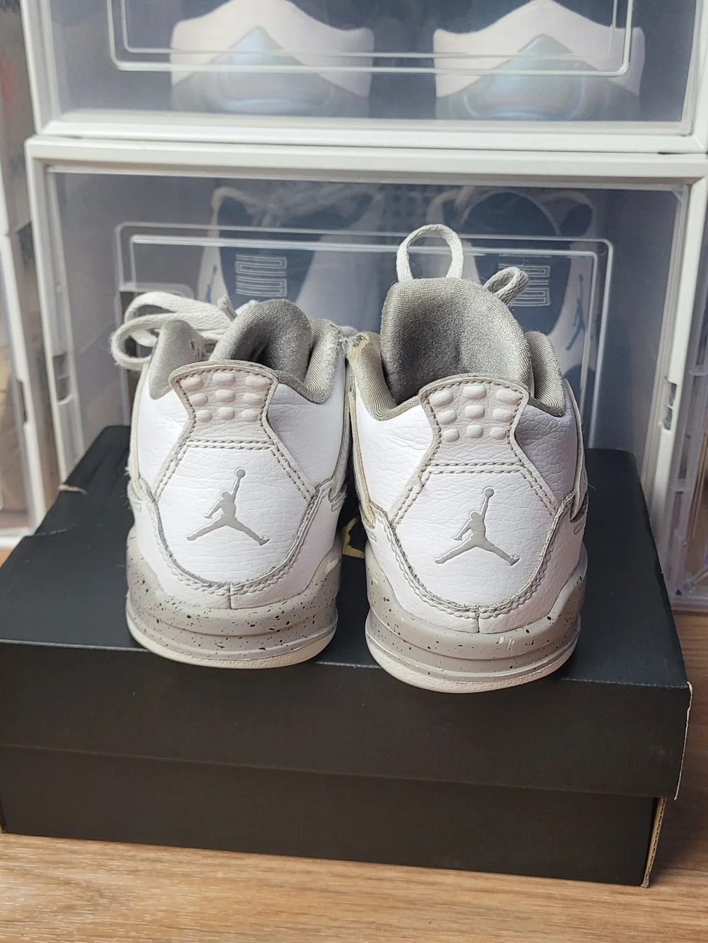 Toddler Air Jordan 4 Retro White Oreo Cement Basketball Shoes TD 11c